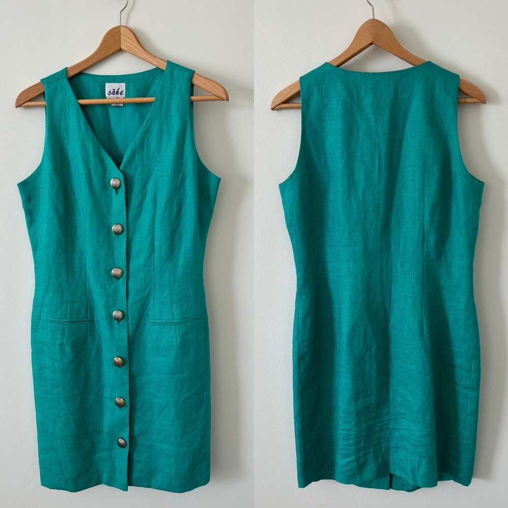 Classic 90’s 100% Linen Button-Front Vintage Dress Sz 12